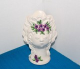 Vaza ceramica alba, emailata, realizata manual - Cap de fata 5 - semnata Rosa Ljung, Deco Helsingborg - Suedia
