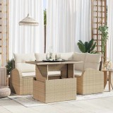 Cumpara ieftin Set de mobilier de grădină, 5 piese, cu perne, din rattan poly bej