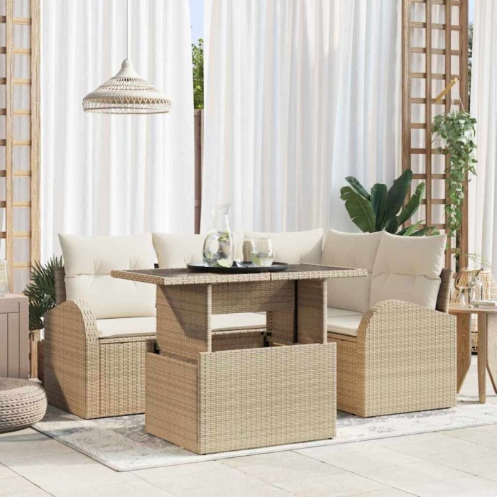 vidaXL Set de canapele pentru grădină 5 pcs Bej 100 x 55 x 73 cm 3357374