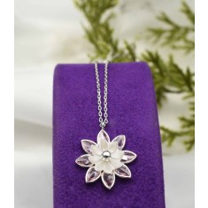 Lantisor Din Argint 925 Model Floare Roz Pal Arg103E