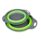 Set 2 strecuratori pliabile din silicon alimentar cu manere, fund antiaderent si antialunecare, rotunda, doua dimensiuni, cu maner