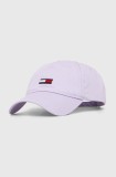Tommy Jeans șapcă de baseball din bumbac culoarea violet, cu imprimeu, AW0AW15842