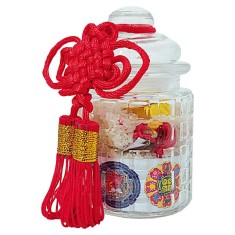 Vasul prosperitatii feng shui, set de obiecte care aduc noroc de bani, kit cu amulete si nod mistic foto