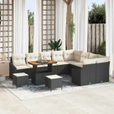 VidaXL Set de canapea de grădină , 12 piese, cu perne, din rattan poly negru și lemn de acacia.