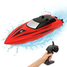 Barca cu Telecomanda, 8 km/h, 2.4G, Raza 50m, 2 Motoare, Auto Start, Avertizare Baterie, Rezistenta la Apa, 20 min, USB, Reincarcabila, Rosu/Negru