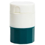 Cutie pastile multifunctionala, flippy, 4 in 1, pahar apa, taiere, sfaramare, depozitare, compact, abs cu lama din inox, alb/verde, 8.7x6.2x4.1 cm