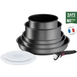 Set de 8 piese Tefal Ingenio Daily Chef, invelis antiaderent Titanium, maner detasabil, indicator temperature Thermo-Signal, gri