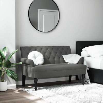 Bancă cu spătar, gri &amp;icirc;nchis, 120x62x75,5 cm, material textil foto