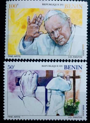 Benin 2003 arta Papa Ioan Paul Ii 2v . Nestampilata foto