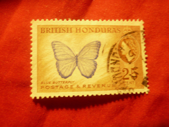 Timbru British Honduras 1953 - Fluture , val. 25C stampilat