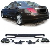 Difuzor sportiv spate cu tevi de evacuare negre, potrivit pentru Mercedes W205 sedan 14-18 Performance AutoTuning