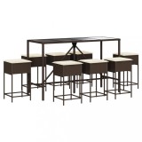 Cumpara ieftin Set mobilier bar de gradina, cu perne, 9 piese, maro, poliratan