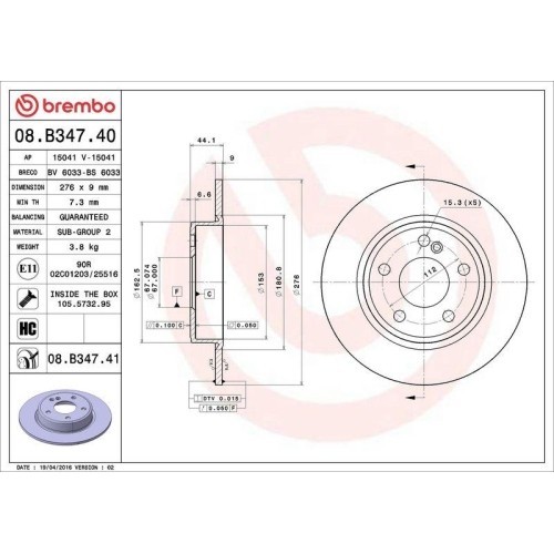 Set disc frana Mercedes Clasa A (W176) 06.12-05.18, B-Class Sports Tourer (W246 W242) 10.11-12.18, Cla Coupe (C117) 01.13-03.19, Spate, 276X9mm, plin