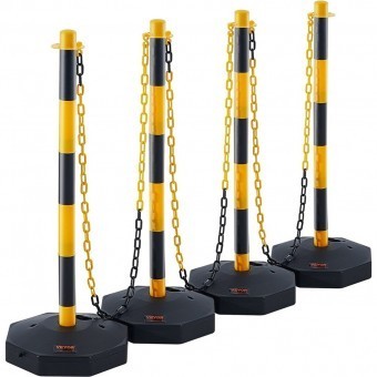 Set 4 stalpi delimitare, Inaltime reglabila, cu lant, Vevor Galben/Negru, Lungime lant 2.5x4 m, Inaltime 86 cm foto