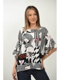 Cumpara ieftin Bluza Dama Oversize Malika Multicolora, Maneca Scurta, FashionLand, Poliester Elastan, Marimi M, L, XL