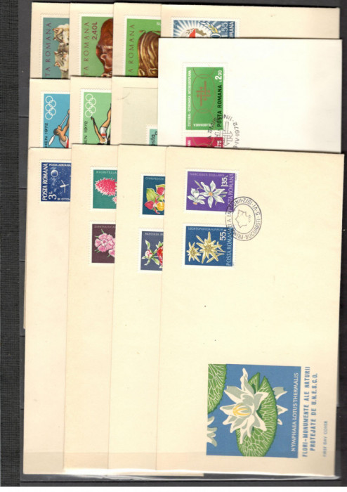 ROMANIA.1972 Lot 25 serii si colite FDC-uri LL.80