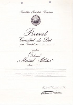 AMS# - BREVET ORDINUL MERITUL MILITAR CL. III, 1969 foto