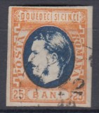 ROMANIA 1869 LP 28 REGELE CAROL I CU FAVORITI 25 BANI STAMPILAT