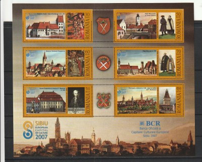 ROMANIA 2007 LP 1769 b SIBIU CAPITALA EUROPEANA CULTURALA BLOC DE 6 TIMBRE MNH foto