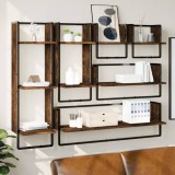 VidaXL Set rafturi de perete cu bare, 6 buc., stejar fumuriu, lemn
