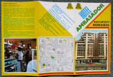 Hotel Ambasador Bucuresti 1970.Reclama pliant,trei limbi de circulatie,harta.