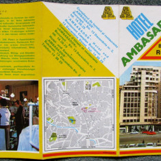 Hotel Ambasador Bucuresti 1970.Reclama pliant,trei limbi de circulatie,harta.