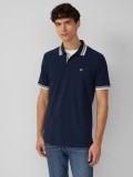 s.Oliver Tricou polo barbati cu imprimeu cu logo si detalii contraste, Bleumarin inchis, S