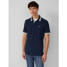 s.Oliver Tricou polo barbati cu imprimeu cu logo si detalii contraste, Bleumarin inchis, S