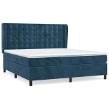 Cumpara ieftin Pat box spring cu saltea, albastru inchis, 160x200 cm, catifea