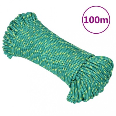 vidaXL Fr&amp;acirc;nghie de barcă, verde, 4 mm, 100 m, polipropilenă foto