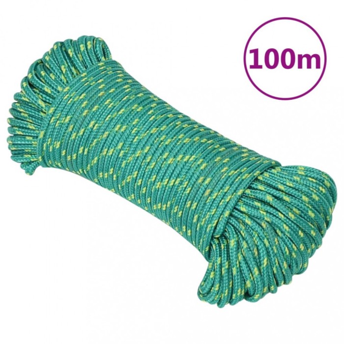 vidaXL Fr&acirc;nghie de barcă, verde, 4 mm, 100 m, polipropilenă