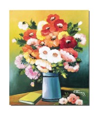 Tablou pictat manual, Vaza cu petunii, 60x50cm ulei pe panza, Constantin Feraru