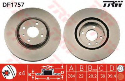 Disc frana ALFA ROMEO 155 (167) (1992 - 1997) TRW DF1757 foto