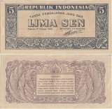 1945 ( 17 X ) , 5 sen ( P-14 ) - Indonezia - stare aUNC