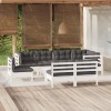 VidaXL Set mobilier grădină cu perne, 9 piese, alb, lemn masiv pin 3096473