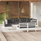 Gossi set mobilier gradina cu perne, 9 piese, alb, lemn masiv pin