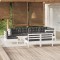 vidaXL Set mobilier grădină cu perne, 9 piese, alb, lemn masiv pin 3096473