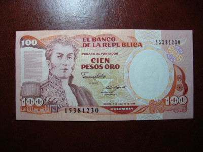 COLUMBIA 100 PESOS ORO 1989 UNC foto