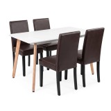 Set Sufragerie Leziter Verona 120 4+1, Alb-Maro, 1 Masa + 4 Scaune Piele Sintetica, Blat MDF 120cm