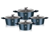 Set oale 8 piese Grunberg, compatibile cu plita cu inductie, capace din sticla, Albastru