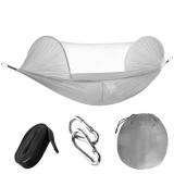 Hamac dublu din material parasuta 140x260cm, cu plasa de tantari si geanta transport, gri Household NewTrend