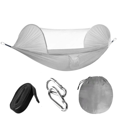 Hamac dublu din material parasuta 140x260cm, cu plasa de tantari si geanta transport, gri Household NewTrend foto