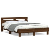 Gossi cadru de pat cu tablie, stejar maro, 140x200cm, lemn prelucrat