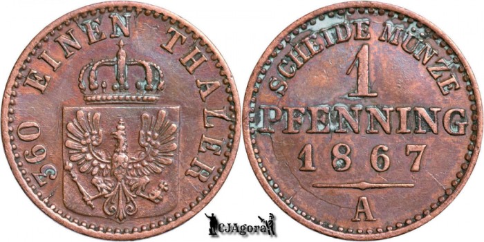 1867 A, 1 Pfenning - Wilhelm I - Regatul Prusiei