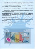 ROMANIA 2000 LEI 1999 ECLIPSA , SERIE 001A in FOLDER , UNC