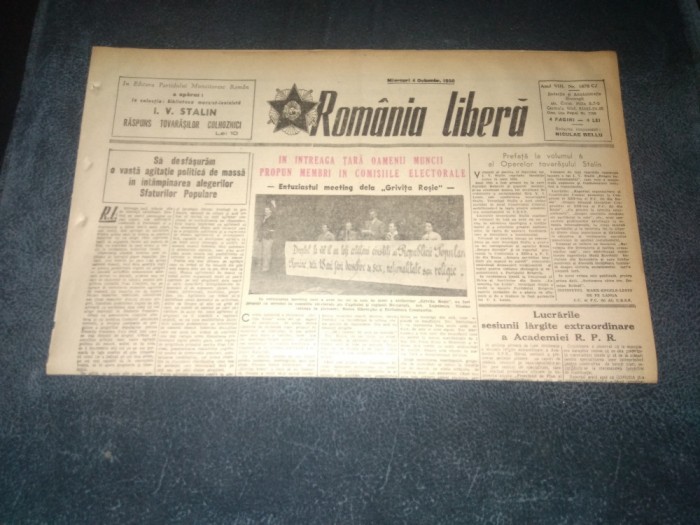 ZIARUL ROMANIA LIBERA 4 OCTOMBRIE 1950