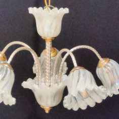 Lustra candelabru Art Deco, Hollywood Regency, sticlă Murano, vintage