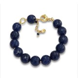Cumpara ieftin Brățară Argint 925 Placată Aur cu Agat Albastru Safir, Reglabilă 17-23cm - Brățară Damă Elegantă, Handmade Made in Italy