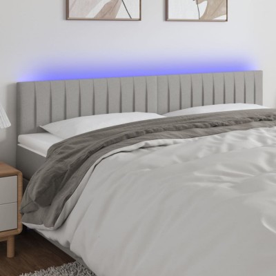 vidaXL Tăblie de pat cu LED, gri deschis, 180x5x78/88 cm, textil 3121864 foto