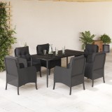 VidaXL Set mobilier de grădină cu perne, 7 piese, negru, poliratan